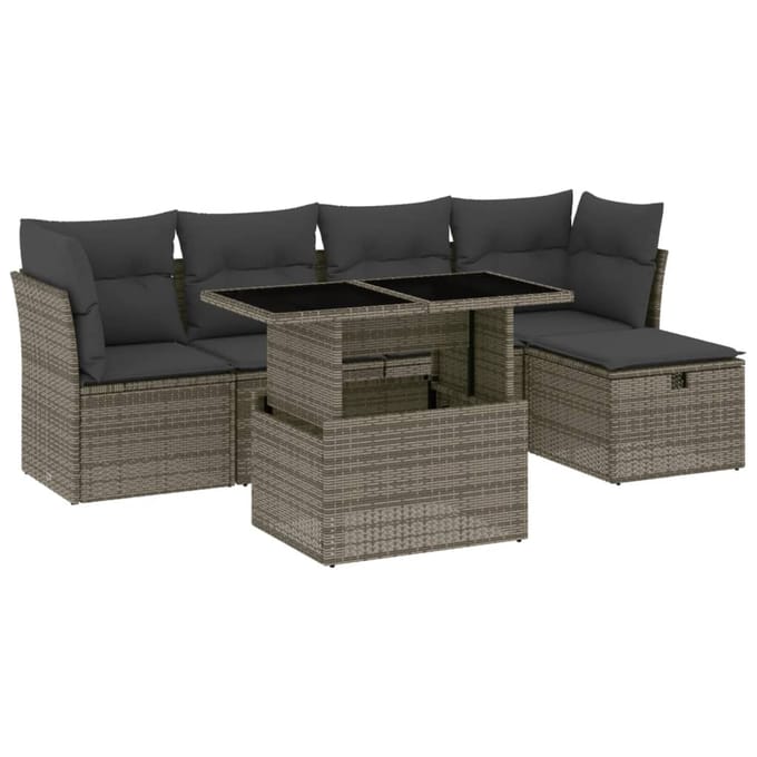 vidaXL - 6-delige - Loungeset - met - kussens - poly - rattan - grijs