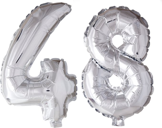 Folieballon 48 jaar Zilver 66cm