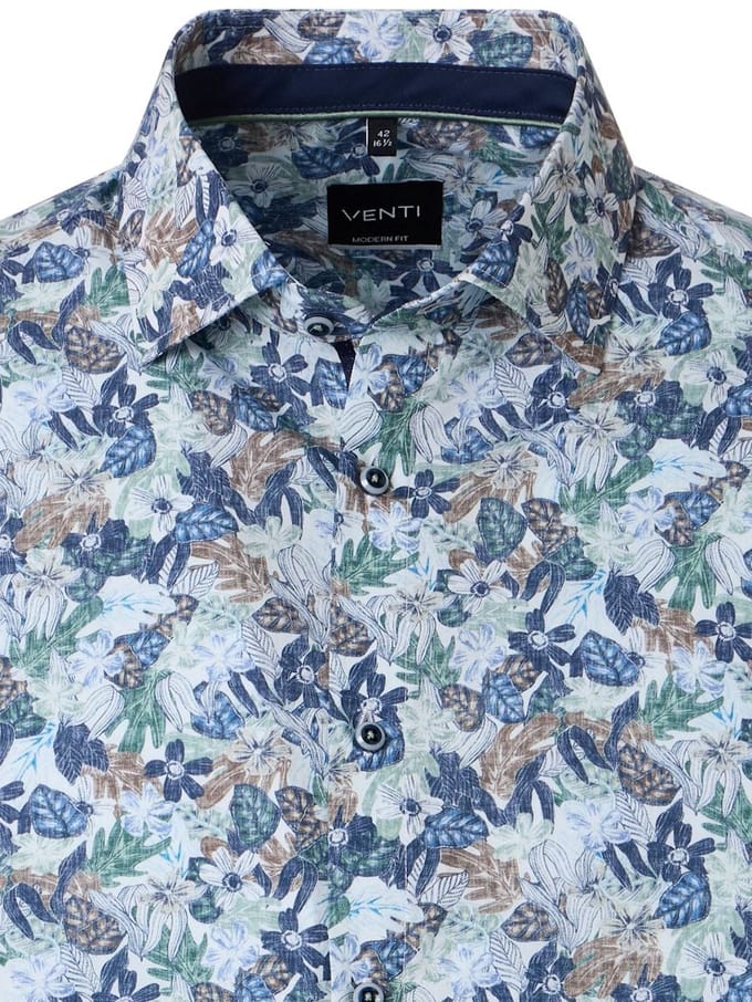 Venti Heren Overhemd Kent Boord Print Modern Fit - M