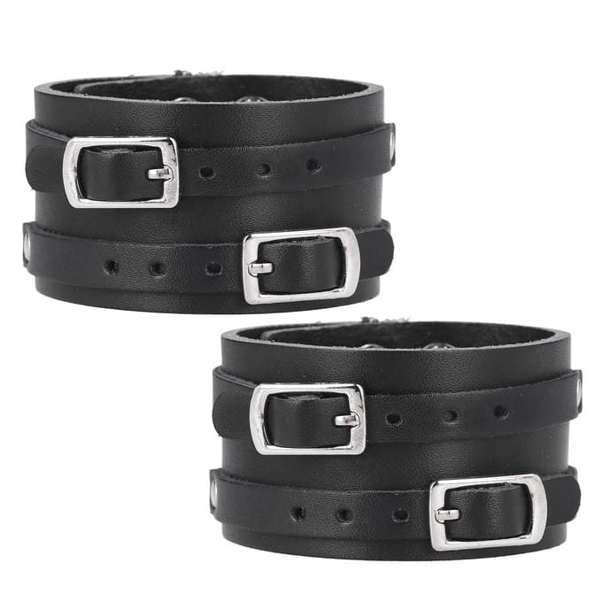 2 stuks Brede leren manchetarmband Verstelbare punk kunstleren polsband riem black
