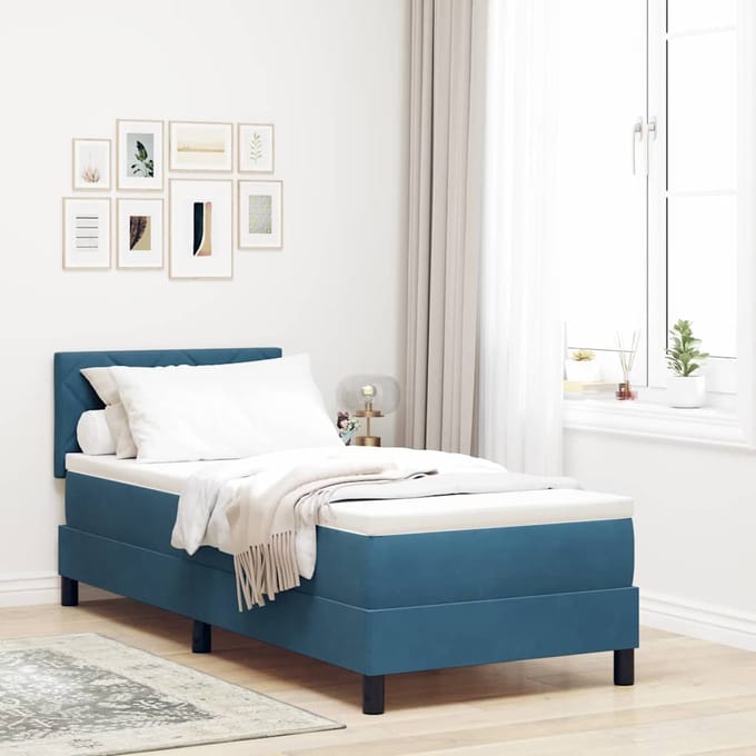 vidaXL - LED - Box - Spring - Bed - Donkerblauw - 80 - x - 200 - cm - Fluweel