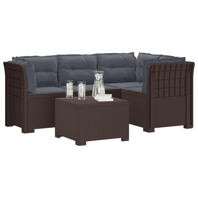 vidaXL - 4-Zitter - Tuin - Sofa - met - Kussens - Rattan - Look - PP - Bruin
