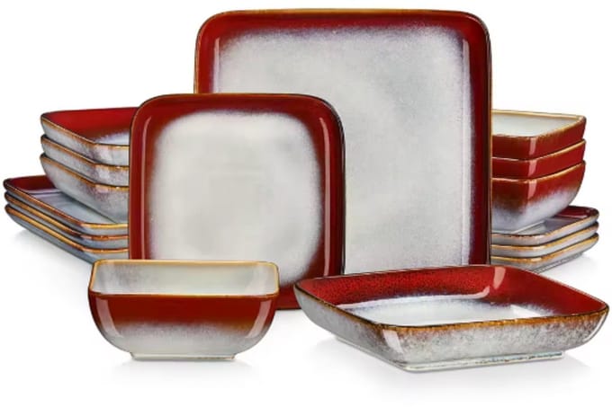 Celestial Dinerborden – Ontbijtborden – 4 persoons – 16 delig – Rood Keramisch – Eetborden – Luxe design