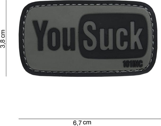 101 Inc Embleem 3D Pvc You Suck Grijs Zwart  14068