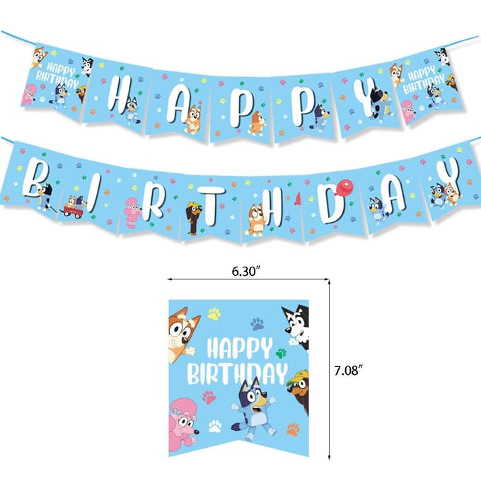 40 stuks Bingo Bluey Verjaardagsfeestartikelen omvatten Banner Taarttopper Ballonnen white