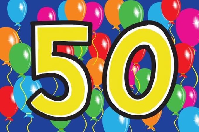 Verjaardagsvlag 50 jaar met ballonnen 200x300cm