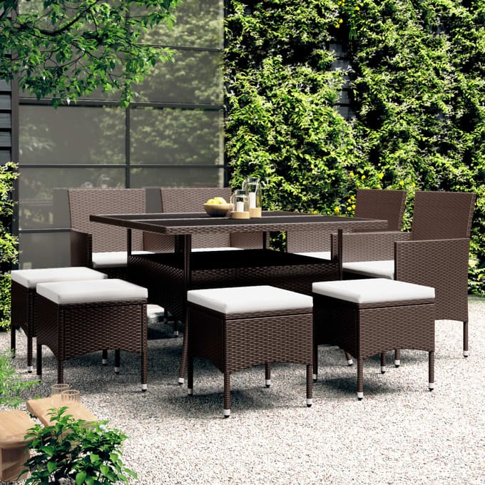 vidaXL - 9-delige - Tuinset - poly - rattan - bruin