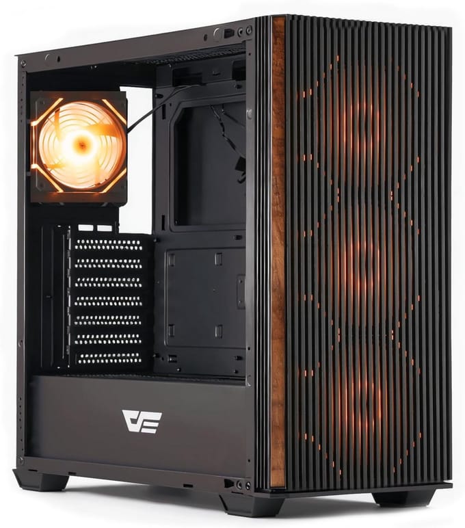 ATX PC Behuizing Mid-Tower met Walnoothout Accent en 4x ARGB PWM Ventilators