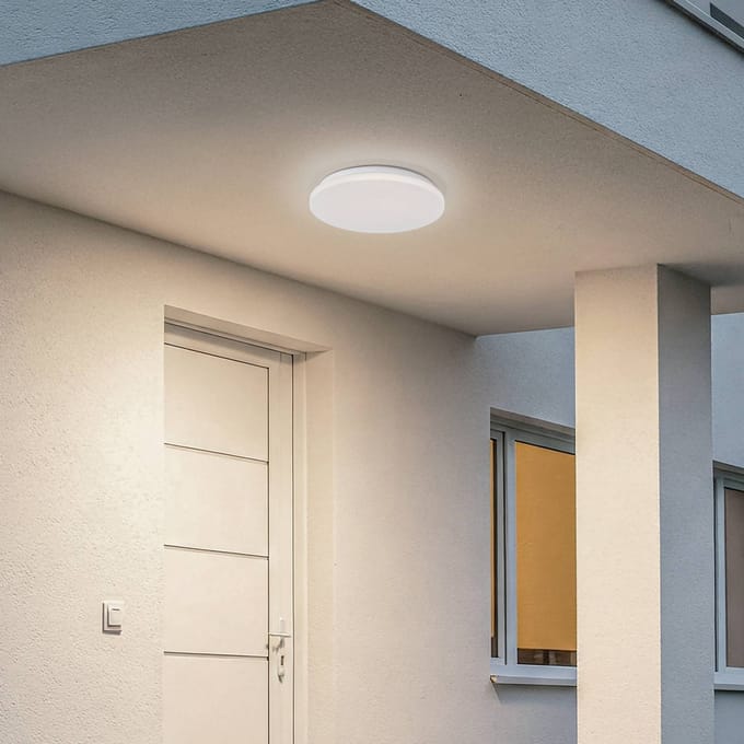 Lindby LED buiten plafondlamp Kirkola, 4000 K, Ø 34 cm, wit