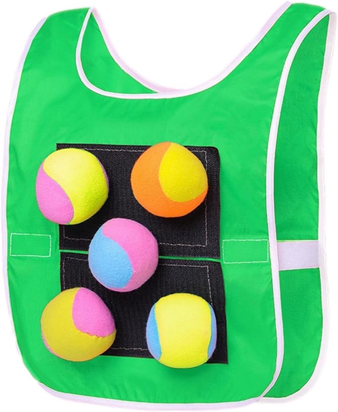 Plakkerig Vest Spel - Gooi en Vang Spel - Buiten Spelen - Inclusief 5 Ballen - 30 x 43 cm