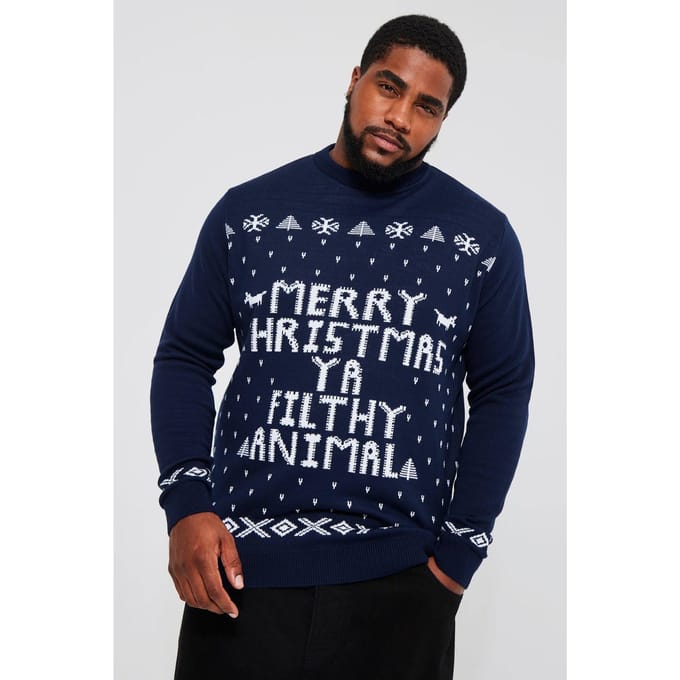 Plus Ya Filthy Animal Christmas Jumper | Navy | Size 2XL