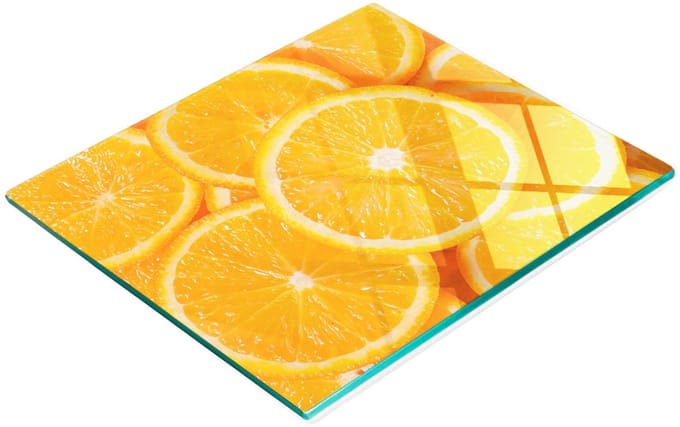 Glazen snijplank met afbeelding van sinaasappelschijfjes, 60x52 cm