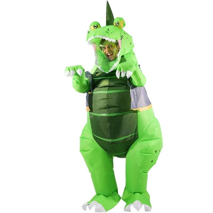 Grappig groen dinosaurus opblaaskostuum, voor volwassenen 150-190cm groen