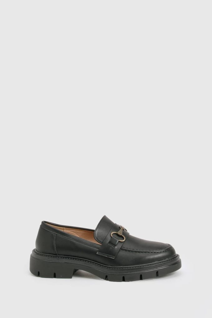 boohoo Dames T Bar Chunky Loafer | Black | Maat: 3