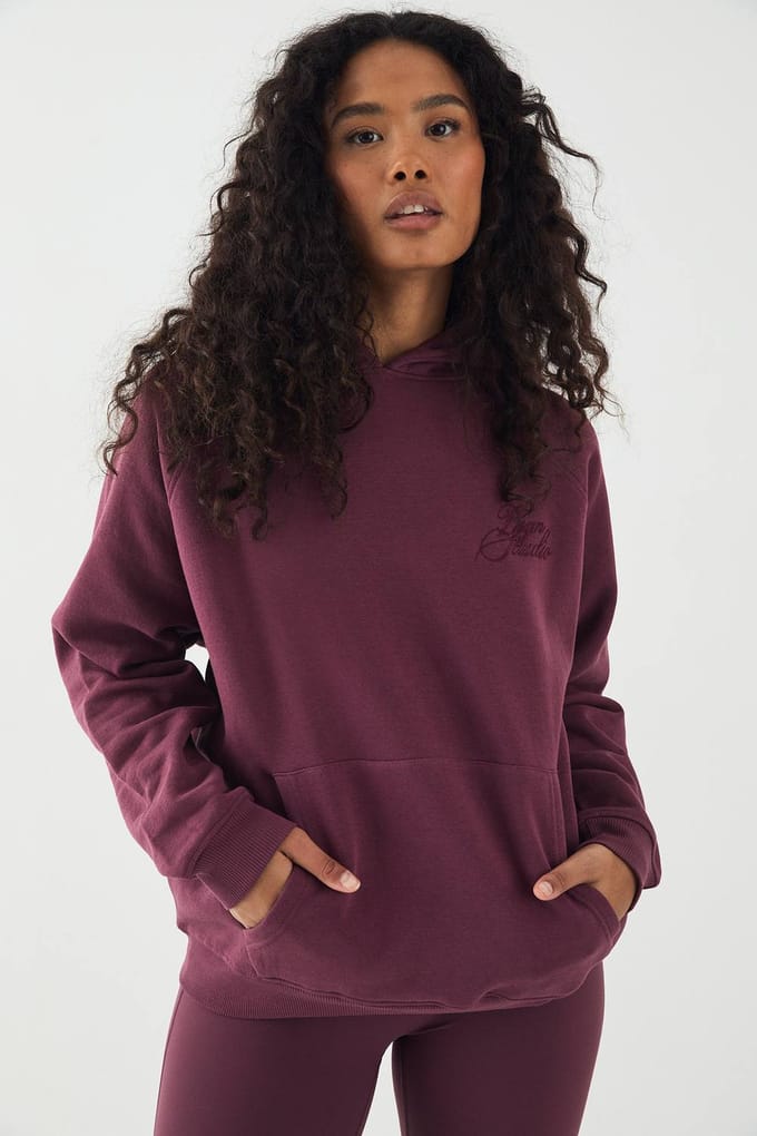 Dames DSGN Studio Contrast Script Oversized Hoodie | Pruim | Maat: Small