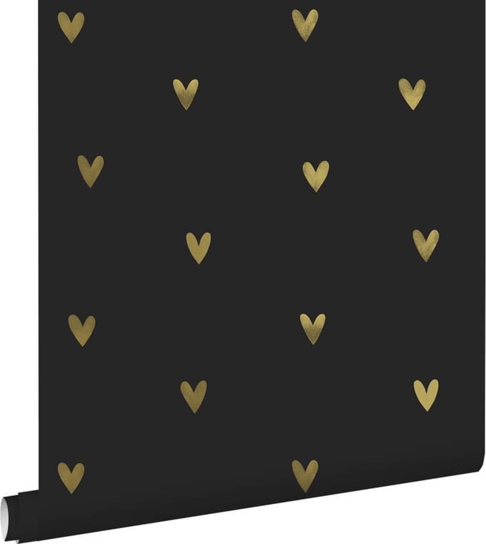 ESTAhome behang hartjes goud en zwart - 53 cm x 10.05 m - 139727
