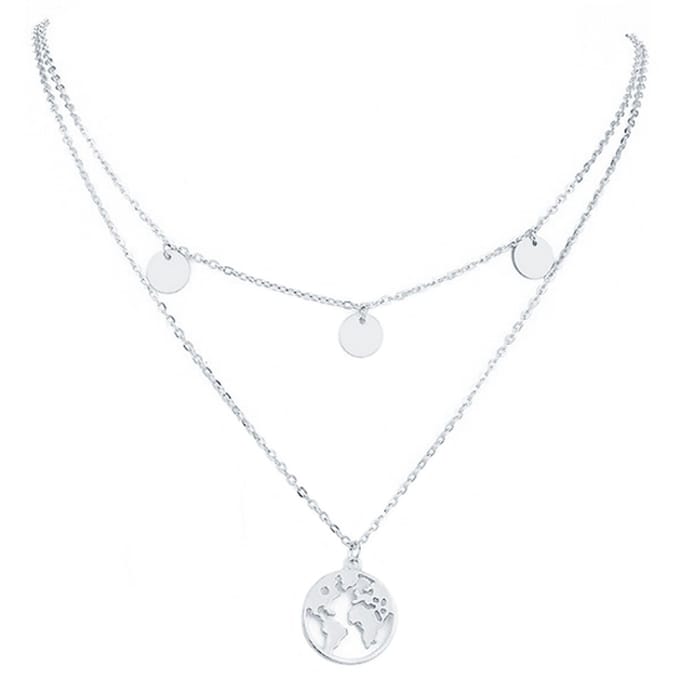 Dames ketting Multi Layer World Map Zilverkleurig