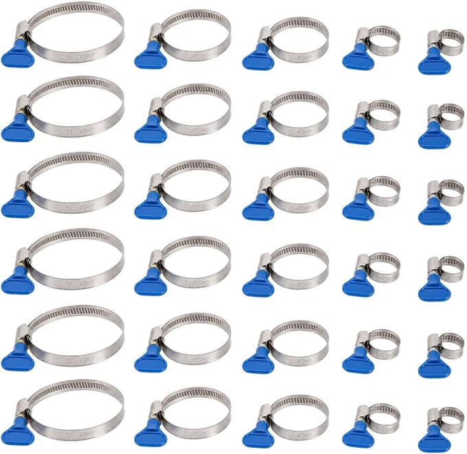 Dailygoods - Slangklemmen Set van 30 Stuks - Roestvrij Staal 10-70 mm