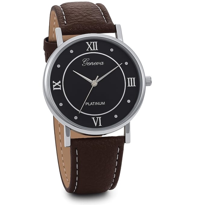 Hidzo Horloge Geneve Platinum Ø 37 mm - Bruin - In horlogedoosje