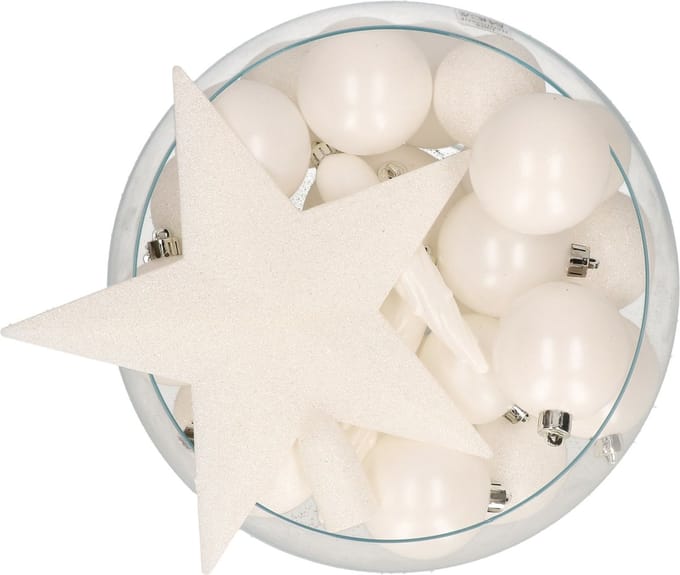 Bellatio Decorations kerstballen -33 st - wit -kunststof -met piek