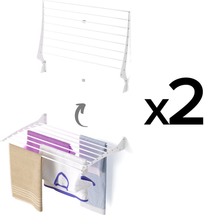 2x Foxydry Fold 82 cm white wasdroogrek wandmontage clicksysteem - 82 x 50 x 10 cm