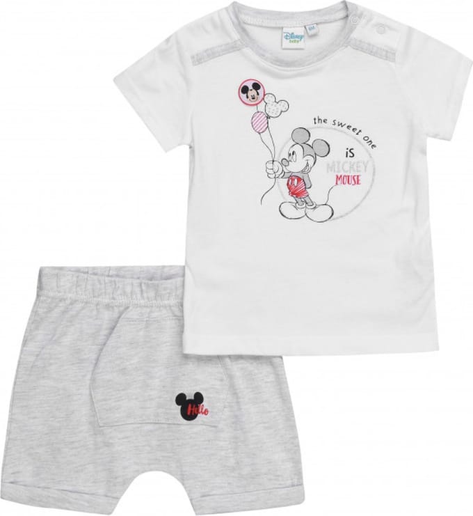 Disney Mickey Mouse zomer set - 2-delig - wit/grijs - maat 74 (12 maanden)
