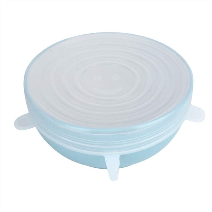 Dailygoods- Silicone Deksel Set van 6 - Universele Deksel - Voedselopslag - Antislip - Stretchbaar - Wit - Diverse Diameters - Voedseldeksel