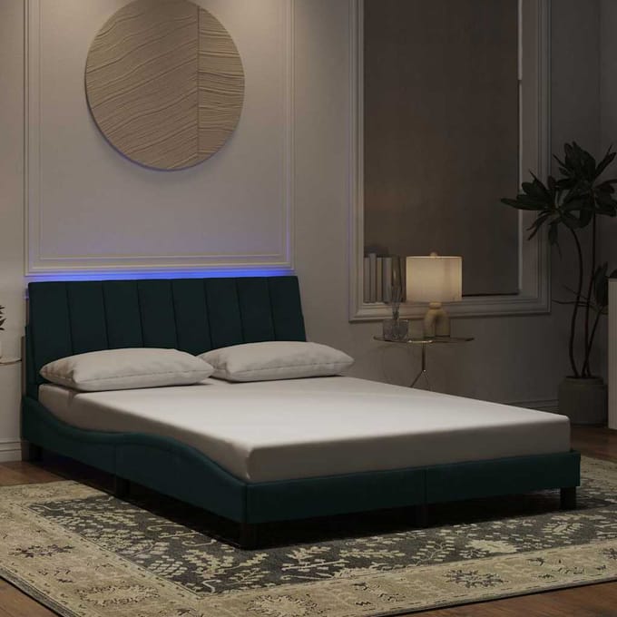 vidaXL - Bedframe - met - LED - zonder - matras - "Hanko" - donkergroen - 120x200 - cm