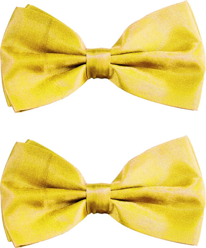 Partychimp Carnaval verkleed vlinderstrikje zijdeglans - 2x - geel - polyester - heren/dames