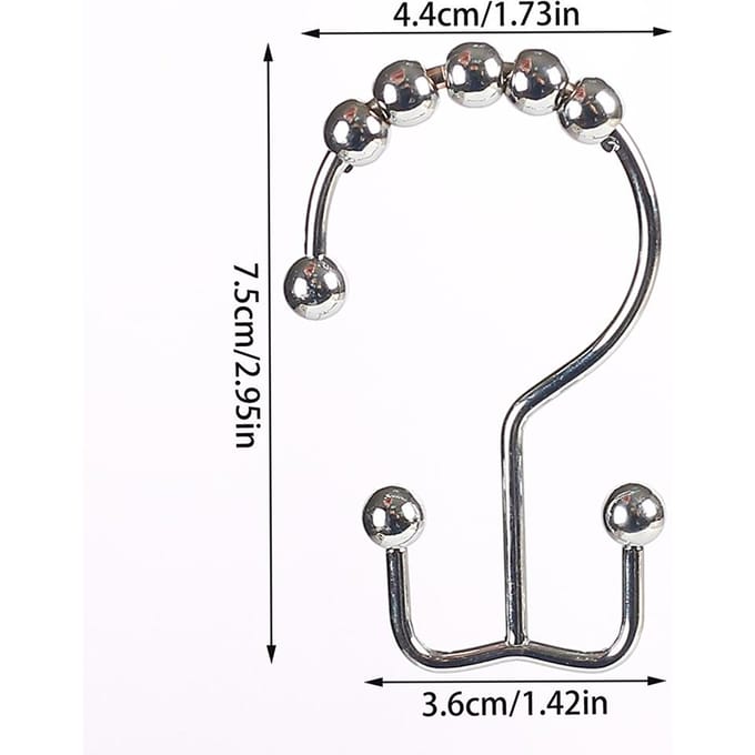 Crochets de rideau de douche double face, anneaux métalliques pour tringle de douche gray