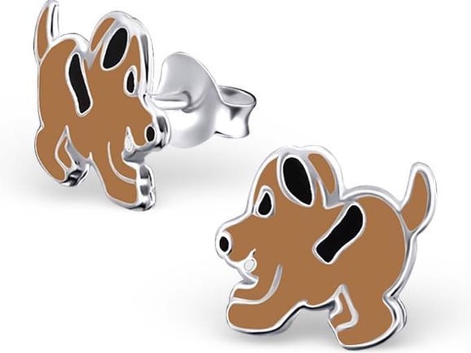 Princess Oorbellen Hondje - 925 Zilver E-Coating - Dier - 8x9mm