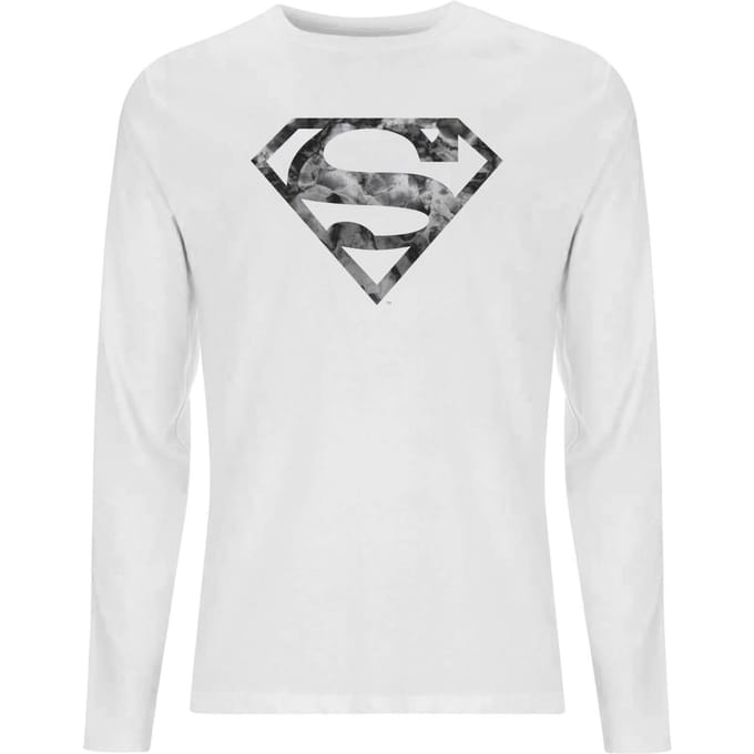 Marble Superman Logo Men's Long Sleeve T-Shirt - White - L
