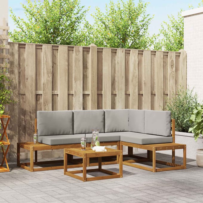 vidaXL - 5 - st - Buiten - bank - set - Massief - Acacia - Hout - en - Polyester