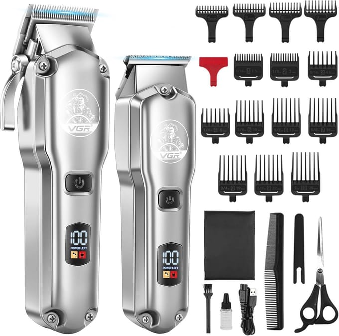 Professionele Draadloze Hairepilator en Trimmer Set met LED Display en Meerdere Kammen