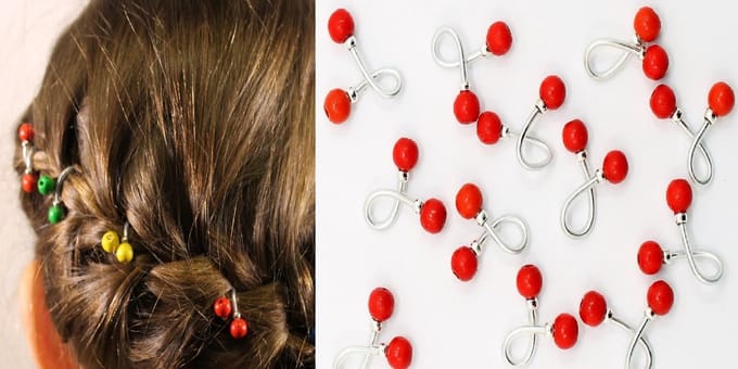 Haar binders met houten kralen rood