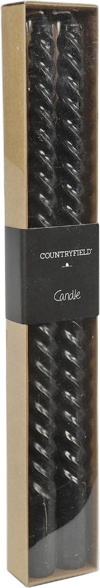Countryfield gedraaide kaars, 2 stuks, zwart, 30 cm
