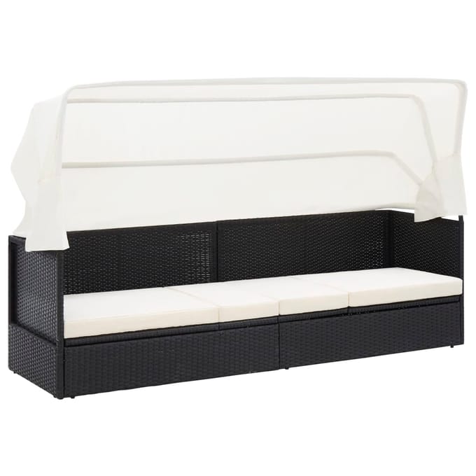 vidaXL - Tuinbank - met - luifel - poly - rattan - zwart