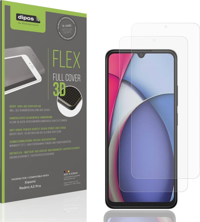 dipos FLEX – 2x Matte Screenprotector geschikt voor Xiaomi Redmi A3 Pro | Volledige Schermbescherming | Case-Friendly