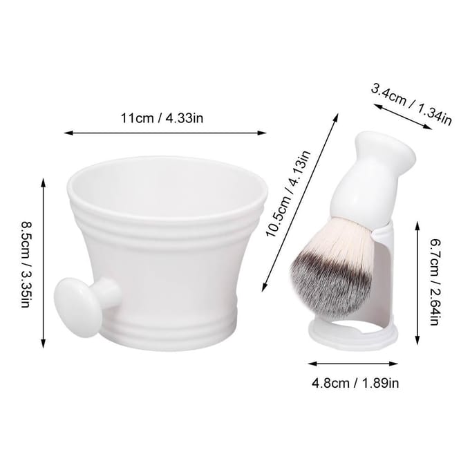 Scheerset voor mannen, natte scheerkwast, houder, standaard, zeepkom, mok, haar, baardborstel wit