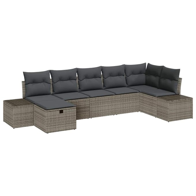 vidaXL - Bankstel - 7 - st - poly - rattan