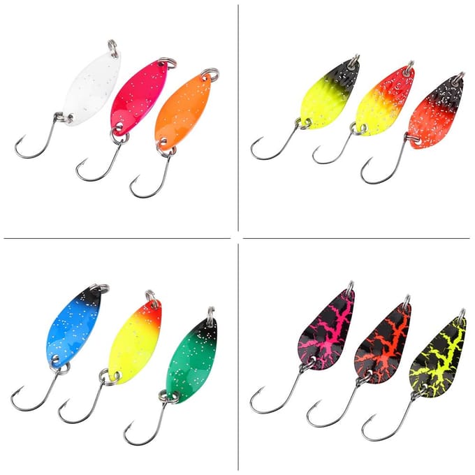 12 stuks Zoutwater Metaal Harde Kunstaas Glitters Lepel Vis Haak Tackle Accessoire red