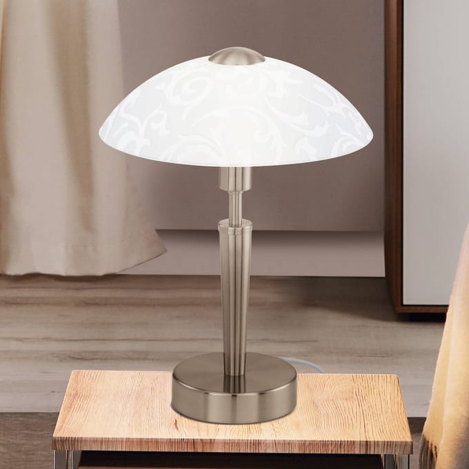 Eglo Solo - Tafellamp - E14 - 1 Lichts - Ø26 cm - Nikkel, Wit Met Decor