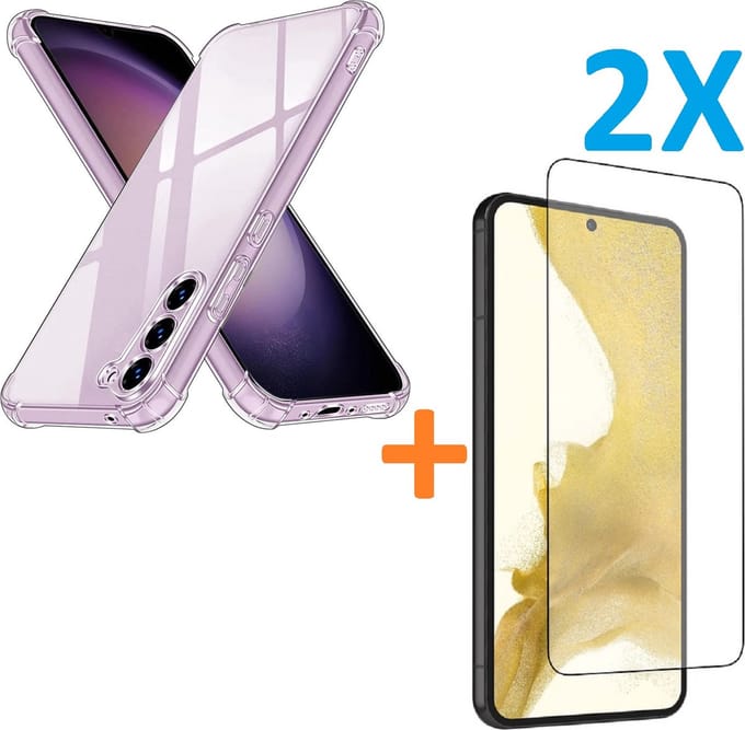 Anti-Shock silicone hoesje met 2 Pack Tempered glas Screen Protector Geschikt voor: Samsung Galaxy S23