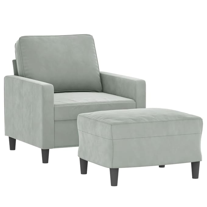 vidaXL - Fauteuil - met - voetenbank - 60 - cm - fluweel - lichtgrijs