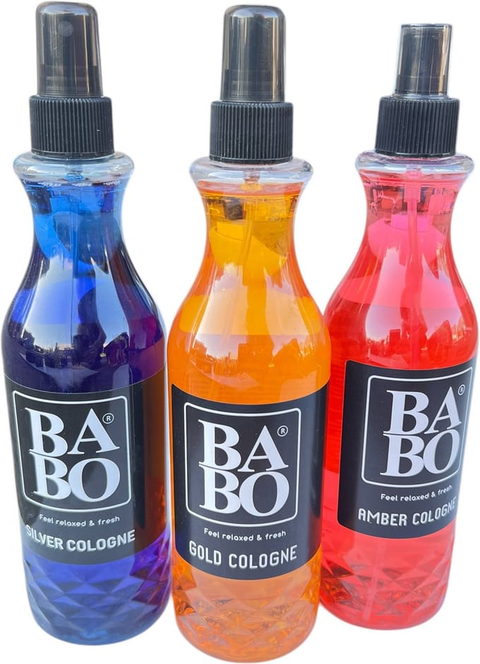 3 Stuks BABO Amber, Gold en Silver Cologne 400ml