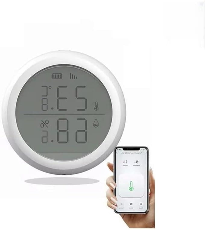 Slimme Sensor - Temperatuur Vochtigheid - Klimaatbeheersing Huis - App Meldingen - 8x8x4cm - Wit