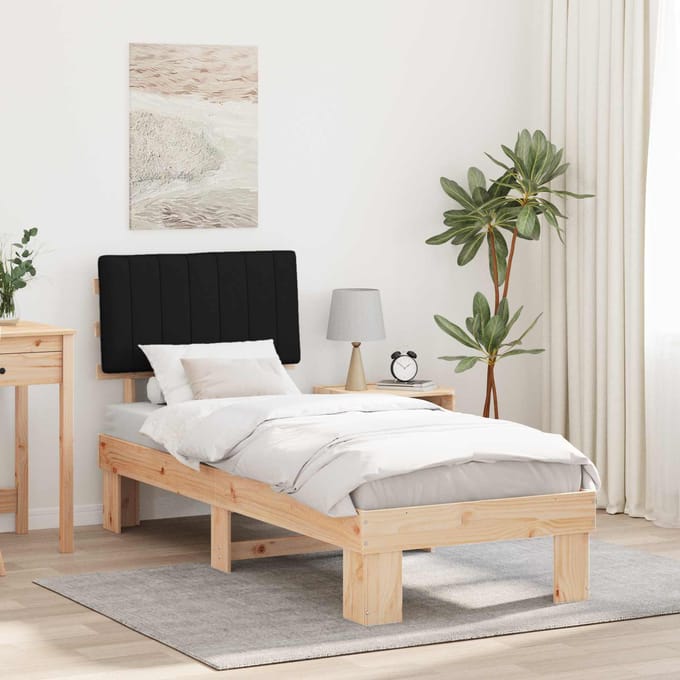 vidaXL - Bedframe - met - Gevoerde - Hoofdbord - Zwart - 75 - x - 190 - cm
