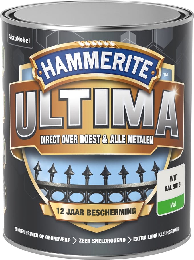 Hammerite Metaallak Ultima Mat Wit Ral 9016 750ml