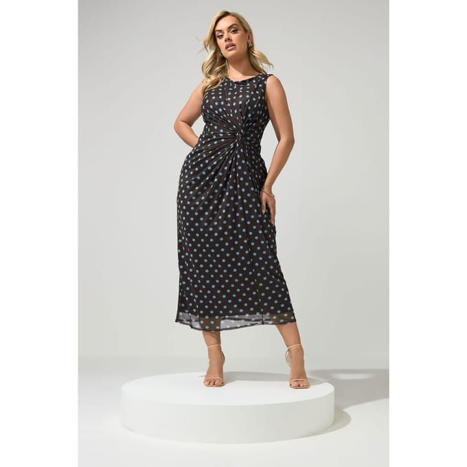 Yours London Chocoladebruine Jurk Met Stippen Size 50