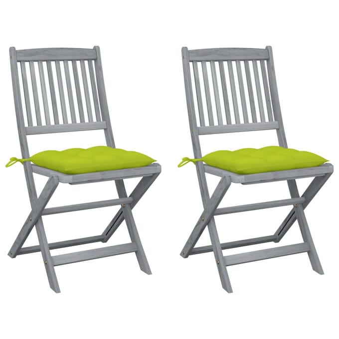 vidaXL - Set - van - 2 - klapstoelen - met - kussens, - gemaakt - van - massief - acaciahout.